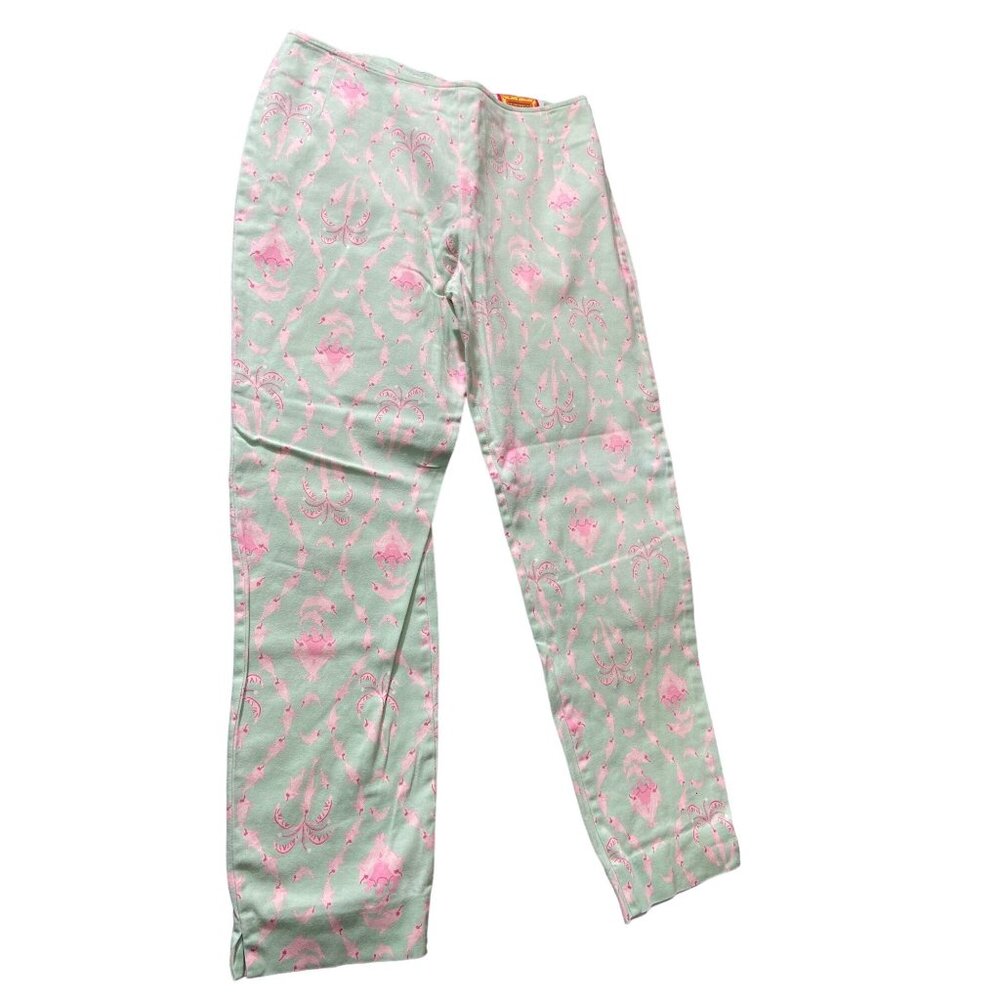 Govango  Stretch Pants Mint Pink Flamingo Print 8 Resort Prep USA Beach Resort